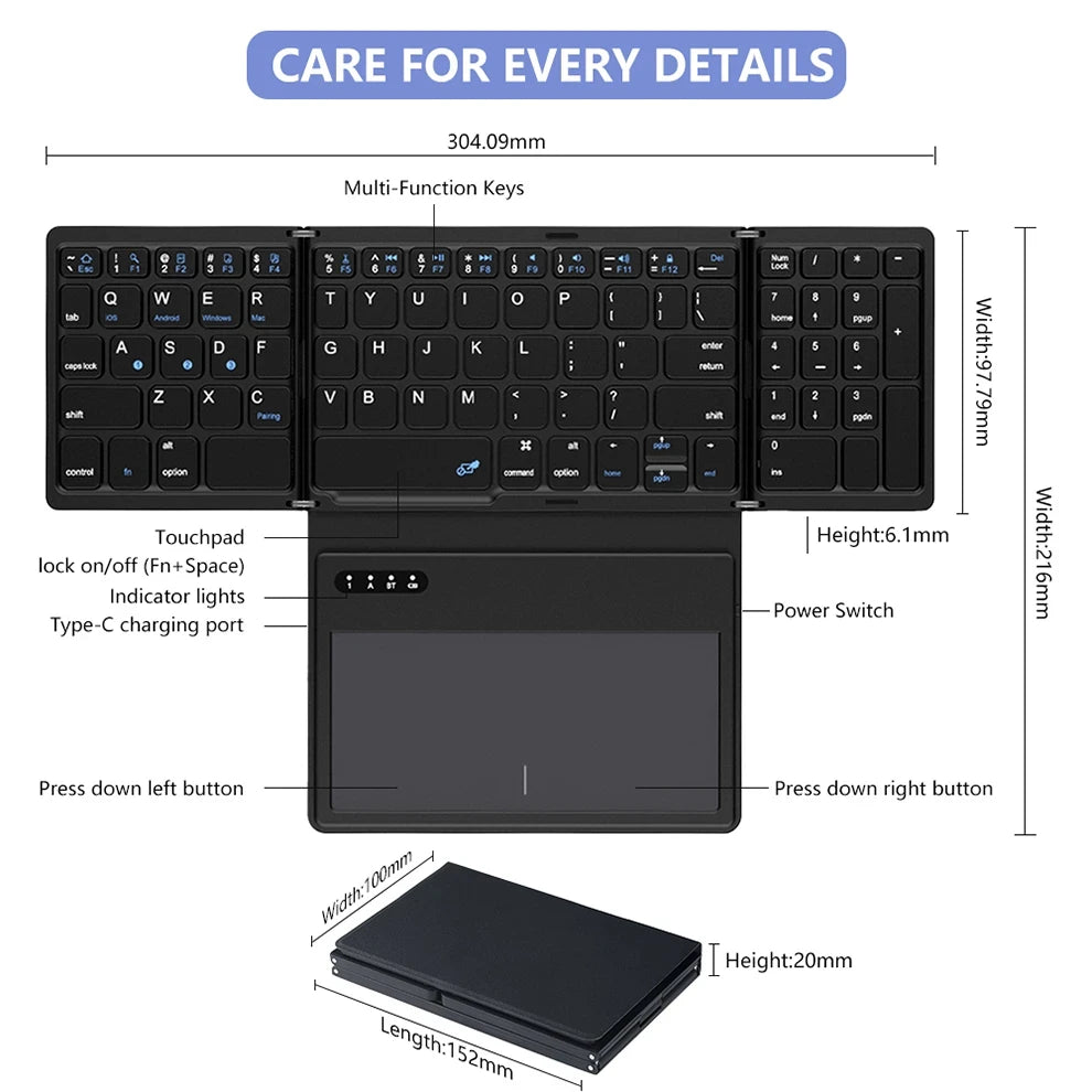 Foldable Bluetooth Keyboard with Touchpad