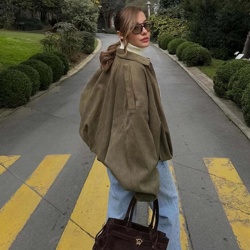 Faux Suede Bomber Jacket