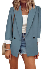 Solid Color Long Sleeve Suit Collar Coat