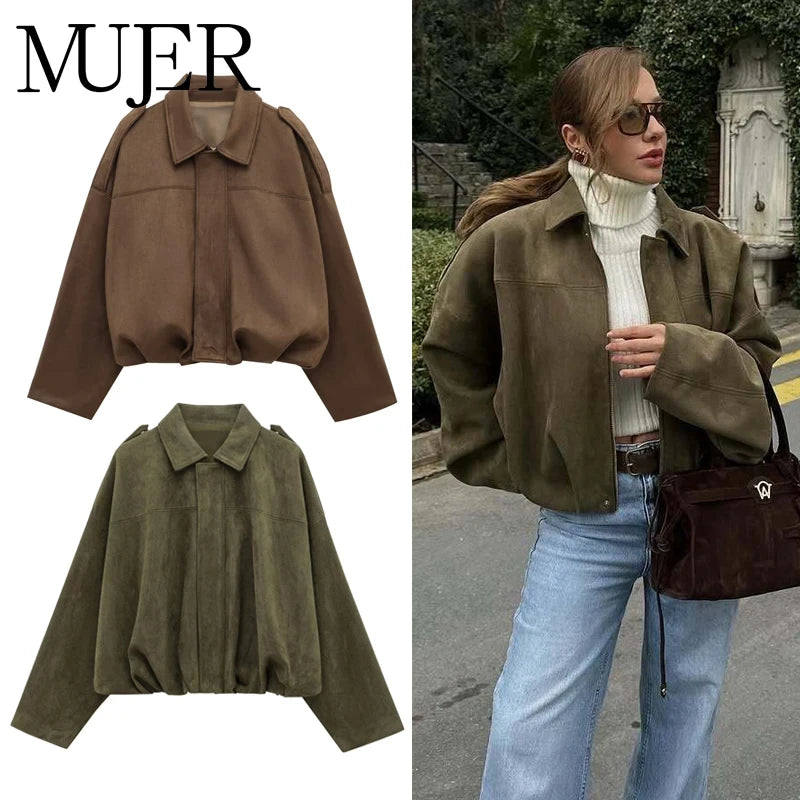 Faux Suede Bomber Jacket