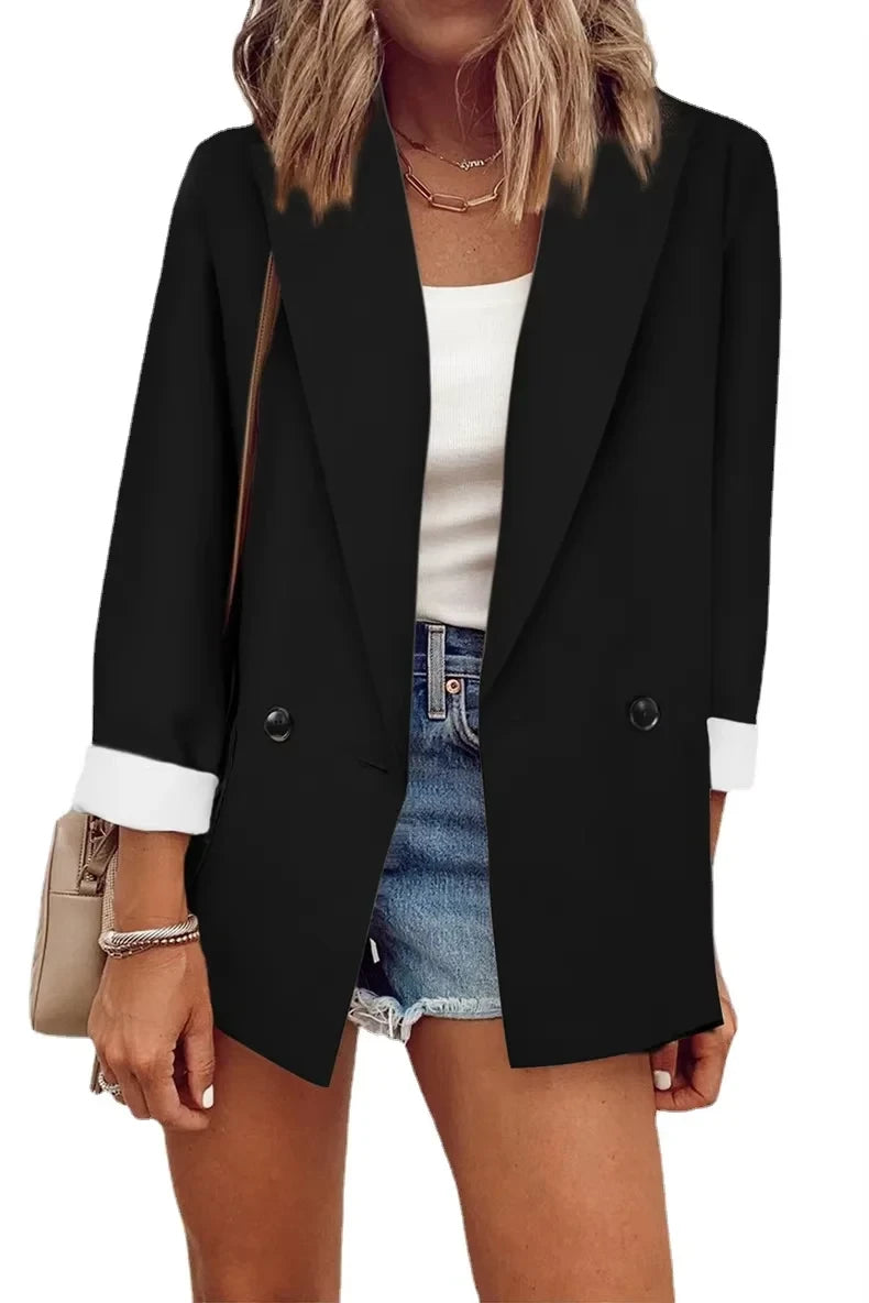 Solid Color Long Sleeve Suit Collar Coat