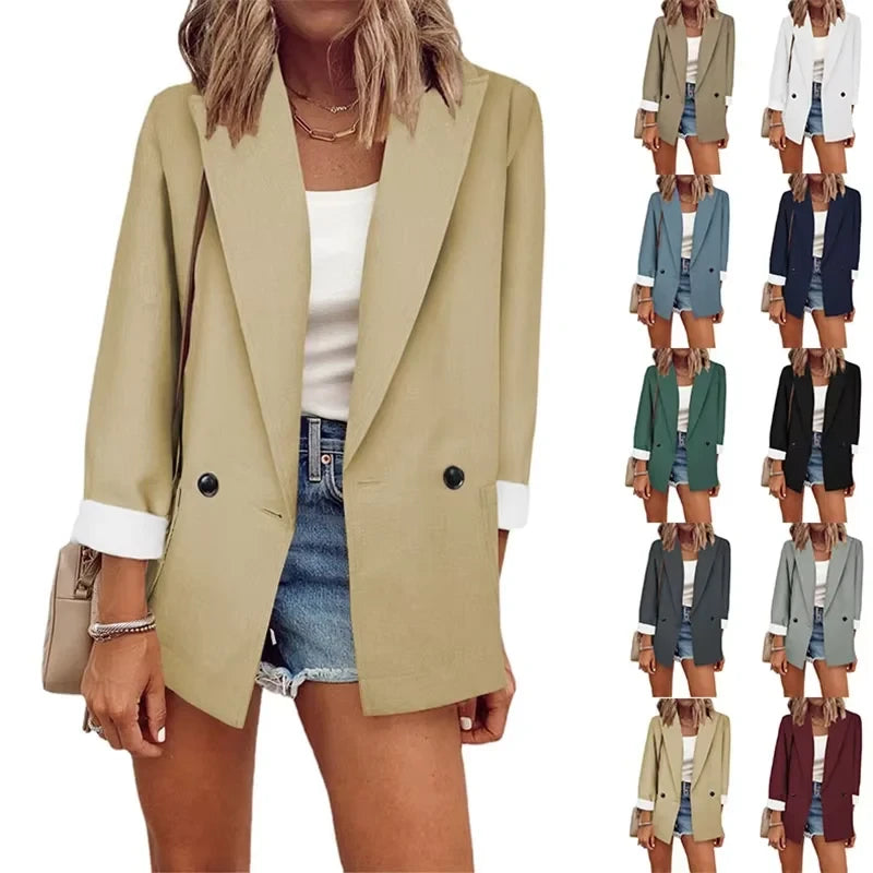 Solid Color Long Sleeve Suit Collar Coat